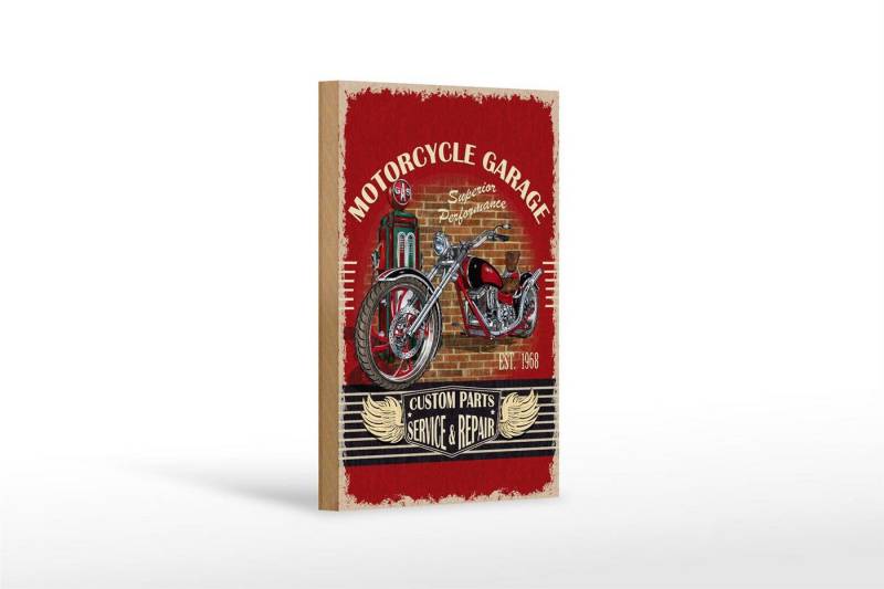 Femer GmbH Holzbild Retro 12x18 cm Motorrad Motorcycle Garage Service, Auto Motorrad Werkstatt Garage, Nostalgie Retro Altes (1 St), Glatte Holzfaserplatte (MDF), vorn beschichtet von Femer GmbH