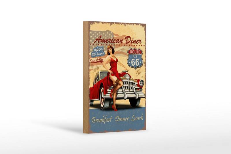 Femer GmbH Holzbild Retro 12x18 cm Pinup American Diner Breakfast, Auto Motorrad Werkstatt Garage, Essen Trinken Genuss, Nostalgie Retro Altes (1 St), Glatte Holzfaserplatte (MDF), vorn beschichtet von Femer GmbH
