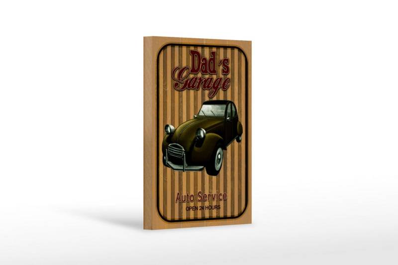 Femer GmbH Holzbild Retro 12x18cm Dad´s Garage Auto Service open 24, Auto Motorrad Werkstatt Garage, Familie Freunde, Sprüche Zitate Lustiges (1 St), Glatte Holzfaserplatte (MDF), vorn beschichtet von Femer GmbH