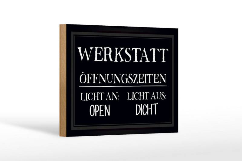 Femer GmbH Holzbild Spruch 18x12 cm Werkstatt Öffnungszeiten open, Auto Motorrad Werkstatt Garage, Sprüche Zitate Lustiges (1 St), Glatte Holzfaserplatte (MDF), vorn beschichtet von Femer GmbH