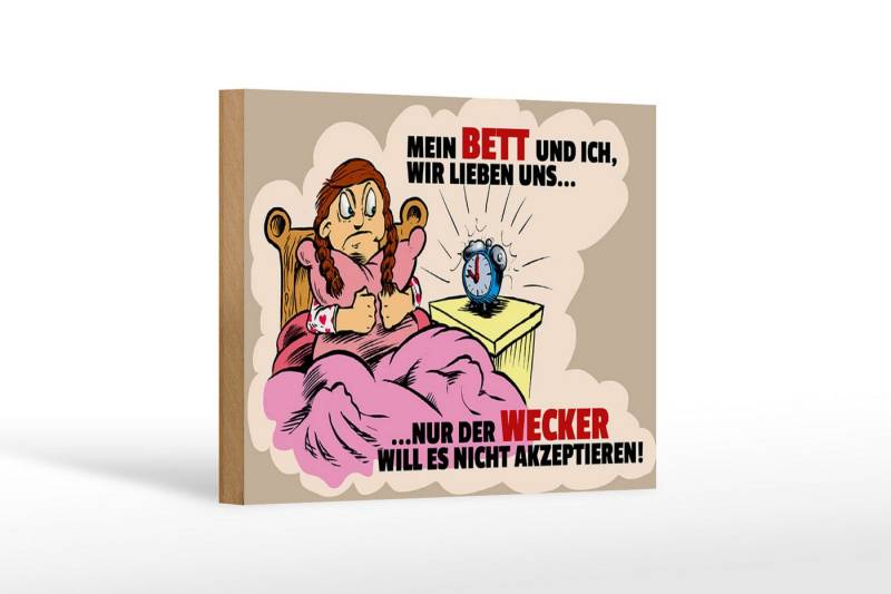 Femer GmbH Holzbild Holzschild Spruch 18x12cm Mein Bett und Ich wir lieben uns, Sprüche Zitate Lustiges (1 St), Glatte Holzfaserplatte (MDF), vorn beschichtet von Femer GmbH