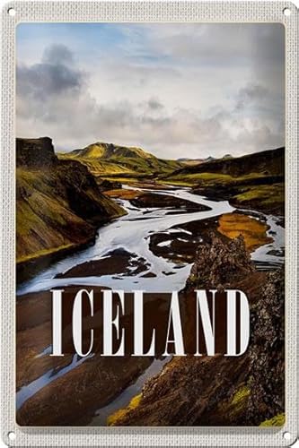 Femer Blechschild Reise 20x30cm Iceland Berge Vulkaninsel von FEMER