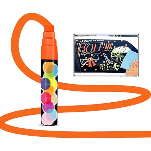 Femnow Kreidestifte für Tafel Abwaschbar Orange, Folienstift Non Permanent Große Kapazität, Kreidestifte Abwaschbar Verschiedene Schreibbreiten 15 mm 9 mm 1-3 mm für Fenster, Tafel, Glas, Auto von Femnow