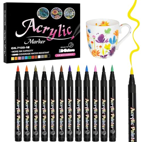 Femnow Porzellanstifte Spülmaschinenfest 12 Farben, Wasserfester Porzellanstift, Porzellanstifte auf Wasserbasis-Glasmalstifte, Keramik Tassen Bemalen Set für Glas,Stein, Tassen Keramik von Femnow