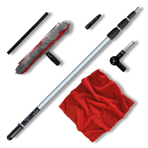 FenWi 6m Teleskop Fensterreiniger Profi Set mit Gummilippe, Kombi Fensterwischer Microfaser 35/40cm, Gelenk und Alu Teleskopstange 600cm - auch für Wintergarten, Solar und Photovoltaik Reinigung von FenWi