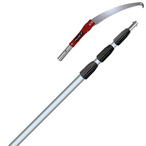 FenWi 8m Teleskop Astsäge mit gebogener Baumsäge und 800cm Alu Teleskopstange bis max. 10m Arbeitshöhe ideal als Hochentaster Zugsäge und Teleskopsäge von FenWi