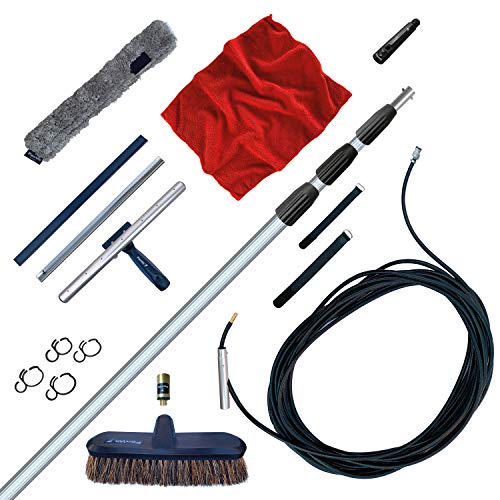FenWi 8m Wasserteleskopstangen Komplett Set zur Reinigung von Wintergarten Photovoltaik Solar und Fenster mit Wassserbesen Fensterabzieher (wasserführend) Wasserschlauch Teleskopstiel und Zubehör von FenWi