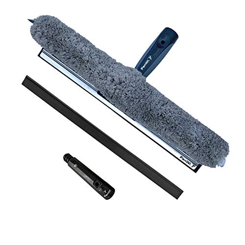 FenWi Profi Kombi Fensterwischer 35/40cm mit Fensterabzieher & Einwascher Microfaser-Wischbezug und 2X Gummilippe (hart & weich) von FenWi