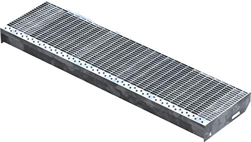 Fenau – 1000 x 270 mm - Gitterrost-Stufe (R11) XSL, MW: 30/10 mm, verzinkt, Stahl-Treppenstufe nach DIN-Norm, Fluchttreppen geeignet, Anti-Rutsch-Wirkung von Fenau