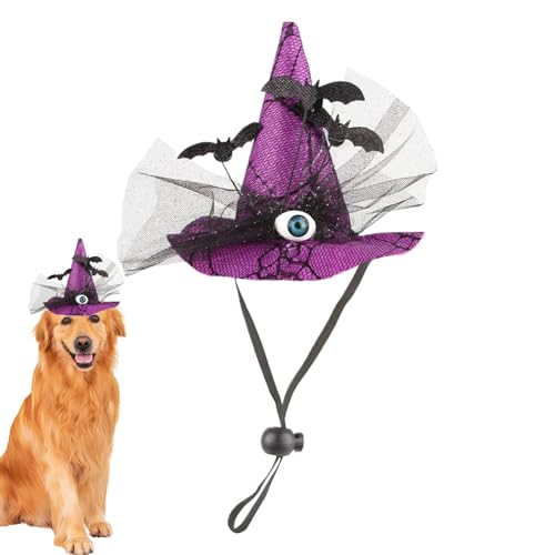 Fenayuu Halloween Hut für Hunde - Kostüm Hund | Fledermausmotiv Mit Augen Hexenhut Verstellbar Für Mittelgroße Hunde Festfotos Innenbereich von Fenayuu