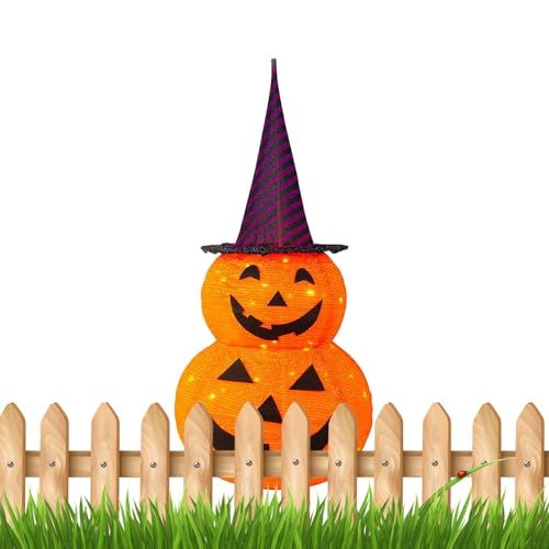 Fenayuu Halloween LED Kürbis,Beleuchteter Herbstkürbis Mit Schwarzem Zylinder - LED Herbstdekoration Mit 8 Modi Für Schlafzimmer Garten Innenbereich Party von Fenayuu