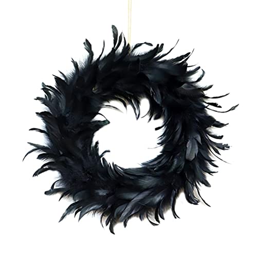 Federkranz, 40 cm, schwarze Federn, Schlafzimmertür, für Urlaub, Halloween, Party-Dekoration von Fencelly