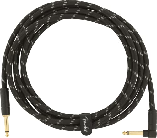Fender Deluxe Series Gitarreninstrumentenkabel, hochwertiges Kabel für E-Gitarre, E-Bass, langlebig, störungsfrei, robust, 3m Länge, gerade Winkelstecker, schwarz-weißes Tweed-Design von Fender
