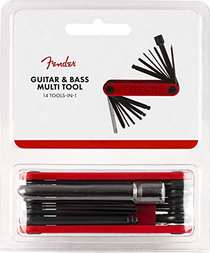 Fender Guitar,Bass Multi-Tool, 14-in-1 Maintenance Tool with Hex Wrenches, Screwdrivers, Truss Rod Socket, Durable Chrome Vanadium, Compact Design, Red von Fender