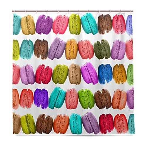 Wamika Bunte Macarons Stoff Duschvorhang mit Haken Wasserdicht Home Badezimmer Süße Kekse Dekoration Bad Dekor Stoff Duschvorhang Schimmelresistent 180 x 180 cm von Fender