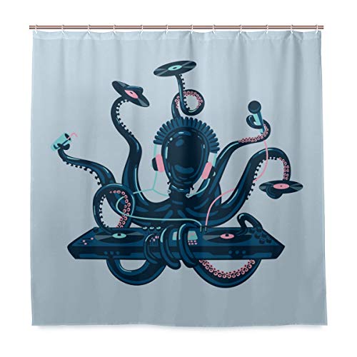 Wamika Octopus DJ Music Stoff Duschvorhang mit Haken wasserdicht Home Bad Tier Paino Dekoration Bad Decor Stoff Duschvorhang Schimmelresistent 180 x 180 cm von Fender