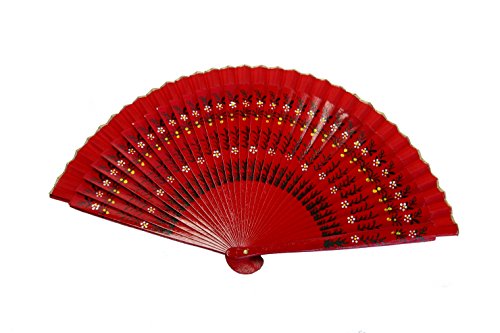 Feng Shui Import Wooden Hand Fan with Cloth on The Edge (Red) von Feng Shui Import