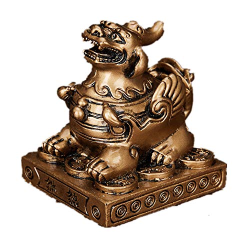 Feng Shui Pixiu Pi Yao Statue aus Kunstharz auf Sockel Home Office Dekoration Symbol für Reichtum (Bronze) von Feng Shui