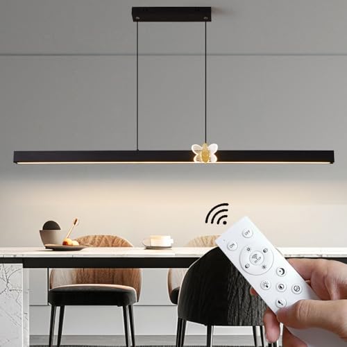 Moderne LED-Küchenpendelleuchten, schwarzer dimmbarer Kronleuchter mit Fernbedienung, höhenverstellbare lineare Pendelleuchte für Esszimmer, Küche, Büro-Kronleuchter (80CM/31.5in) von FengBaMeng