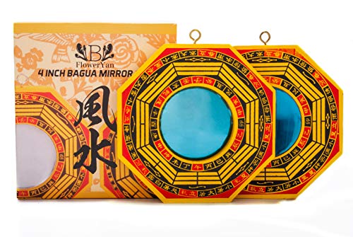 FengShuiYan Bagua Spiegel 4 Zoll 2er Set zum Schutz; ein konkave Spiegel zum Schutz vor passiver negativer Energie & ein konvexer Spiegel zum Schutz vor aktiver Schadenergie (gelb) von FengShuiYan