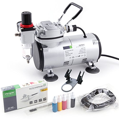 Fengda FD-18-2K Airbrush set Komplett mit Kompressor Mächtig Luftstrom und Luftdruck, Airbrushpistole und airbrush Zubehör. Profi Starter set. von Fengda