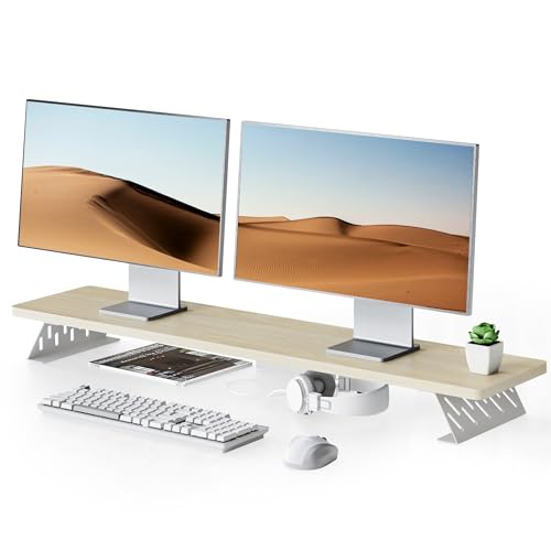 Fenge Dual Monitorständer mit Modernen Metallfüßen Multifunktionaler Bildschirmständer für Computer/PC/Laptop/TV, 108x23,5x10cm Tragfähigkeit 30KG Eiche von Fenge