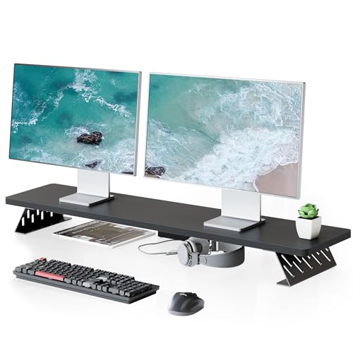 Fenge Dual Monitorständer mit Modernen Metallfüßen Multifunktionaler Bildschirmständer für Computer/PC/Laptop/TV, 108x23,5x10cm Tragfähigkeit 30KG Schwarz von Fenge