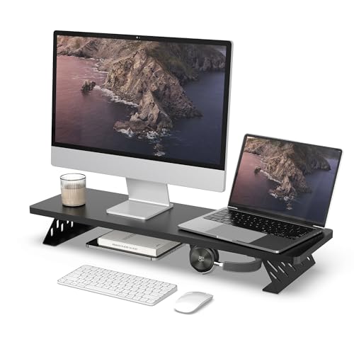 Fenge Dual Monitorständer mit Modernen Metallfüßen Multifunktionaler Bildschirmständer für Computer/PC/Laptop/TV, 80x23,5x10cm Tragfähigkeit 25KG Schwarz von Fenge