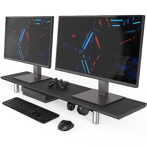 Fenge Großer Monitorständer 100cm Dual Monitor Stands Riser mit Höhenverstellbarem Bein,Multifunktionaler Computer Stand für PC/Laptop/TV, 100x23.5x(9.2-11.2) cm Schwarz von Fenge