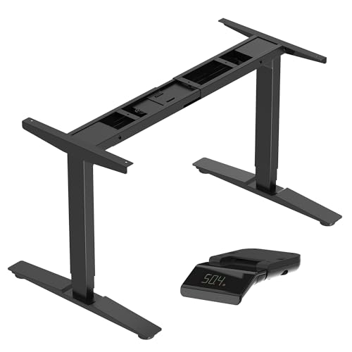Fenge Höhenverstellbarer Stehpult Dual Motor Electric Sit Stand Schreibtisch 140x70cm Ganzes Stück Desktop Home Office Computer Tisch, Einzigartiger integrierter Controller (Nur Schwarzer Rahmen) von Fenge