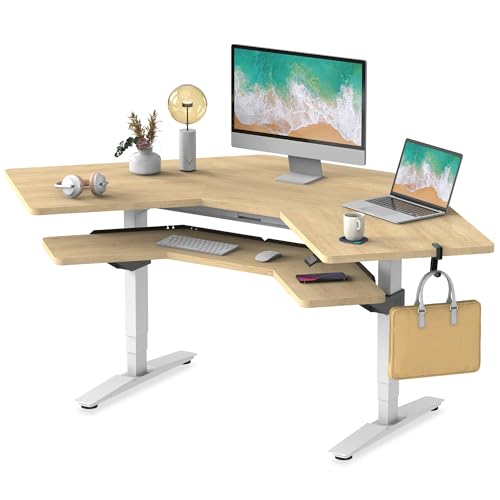 Fenge Höhenverstellbarer Stehschreibtisch L-Winkel-Schreibtisch Elektrischer Schreibtisch mit Zwei Motoren Home-Office-Schreibtisch, einzigartige integrierte Steuerung, Eichenschreibtisch von Fenge