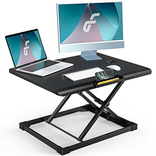 Fenge Sitz-Steh Schreibtisch Höhenverstellbarer Stehpult Tischplatte mit Telefonhalterung, 65x50cm Ergonomische Computertisch Tragbarer für das Heimbüro, Schwarz von Fenge