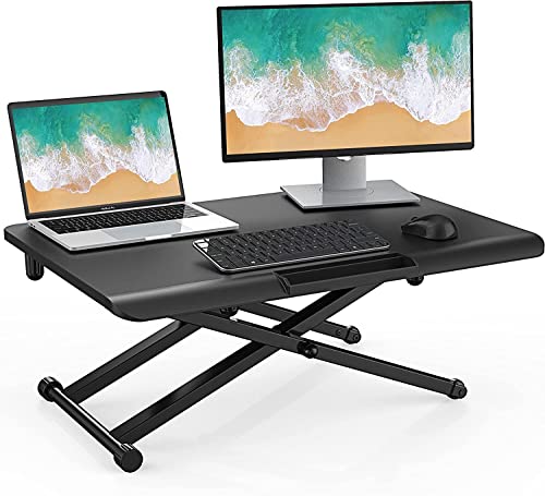 Fenge Stehpult für Laptop Computer Sitz-Steh Schreibtisch fit Single Monitor Riser, 65x40cm Tragbar und Höhenverstellbar Home Office Schreibtisch, schwarz von Fenge