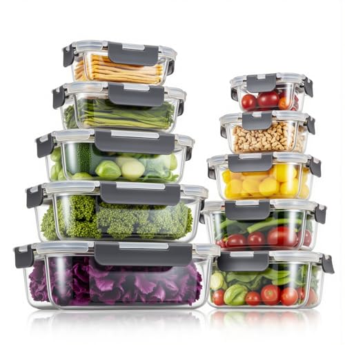 Glas Frischhaltedosen mit deckel Vorratsbehälterset,kühlschrank organizer Aufbewahrungsbehälter aufschnittboxen，meal prep gläser - luftdicht mikrowellengeschirr BPA-frei (10 Behälter) von Fenger