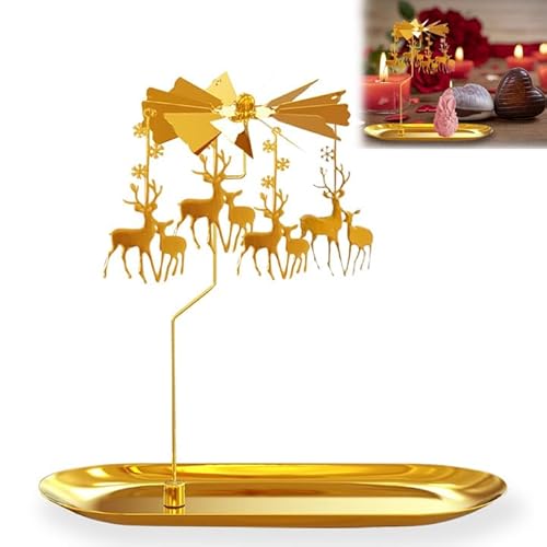 Windlicht Karussell Weihnachtliche, Romantisches Carousel Candle Holder, Teelicht Karussell Gold, Weihnachtselch Rotierender Teelichthalter, für Hochzeit Party Kamindekor Dekoration Teelichthalter von Fengguock