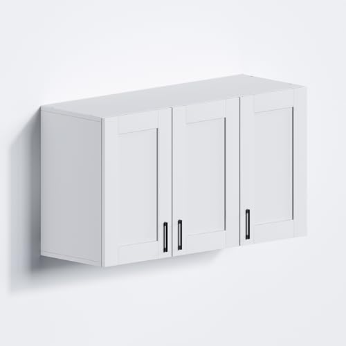 Fenghua Lizhi Weißer Küchenschrank mit verstellbarem Regal und 3 Türen, große Hängeschränke aus Holz für Waschküche, Garage, Badezimmer, 31,5 x 89,9 x 50 cm (T x B x H) von Fenghua Lizhi
