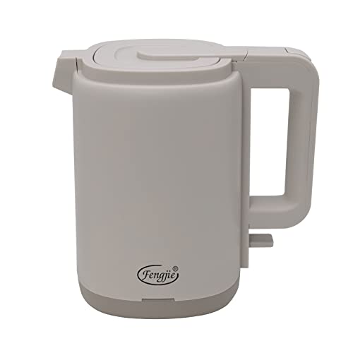 FENGJIE 0,8l Edelstahl Wasserkocher Camping Reisewasserkocher 1360W Kabellos Doppelwand-Design Teekessel Teekocher Verbrennungen vermeiden Leise Heizung Grau von Fengjie
