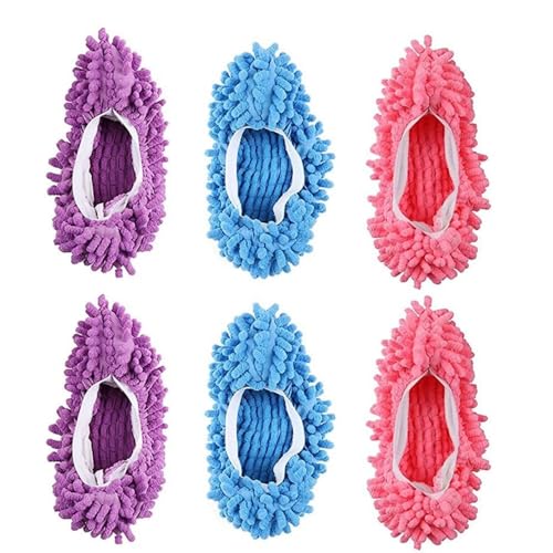 3 Paare Mop Schuhe,Reinigungs Mop Schuhe Putzhausschuhe Wiederverwendbar Wischmopp Hausschuhe Lazy Mop Schuhe für Haus Boden Staub Schmutz Haare Reinigung 3 Farben von Fenglin-joy