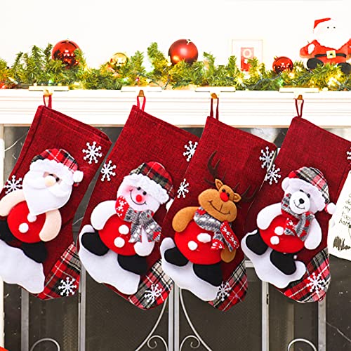 Fengxunzmm 4 Pieces Christmas Stocking, Weihnachtsstrumpf, Weihnachtsdeko Socken, Santa Stocking Set, Zum Aufhängen, Deko-Requisiten, Bonbontüten, Christbaumschmuck (16 x 13 x 22 cm) von Fengxunzmm