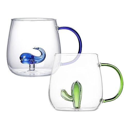 Fenhua -Wasserbecher Aus Glas – 400ml Trinkglasbecher Mit Niedlichem Tier Im Inneren, Klare Trinkgläser Für Kaffee, Fruchtsaft, Tee, Milch, Wasser von Fenhua