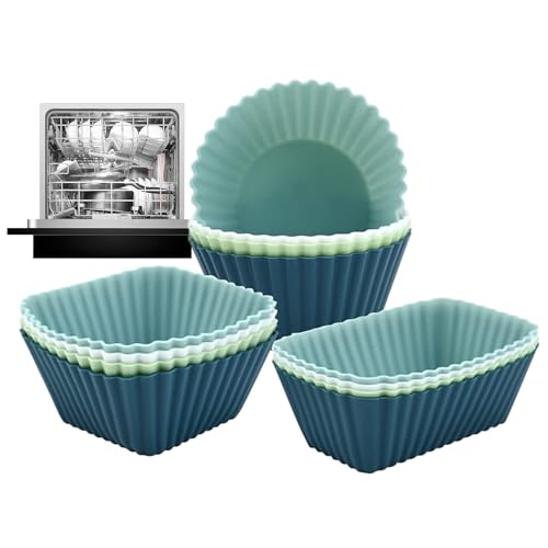 Muffinform Silikon Set, BPA-Frei Wiederverwendbare Silikon Muffinförmchen, 24 Stück Silikon Backformen Muffin-Formen,Rechteck, Quadrat, Kreis Cupcake Formen von Fenhua