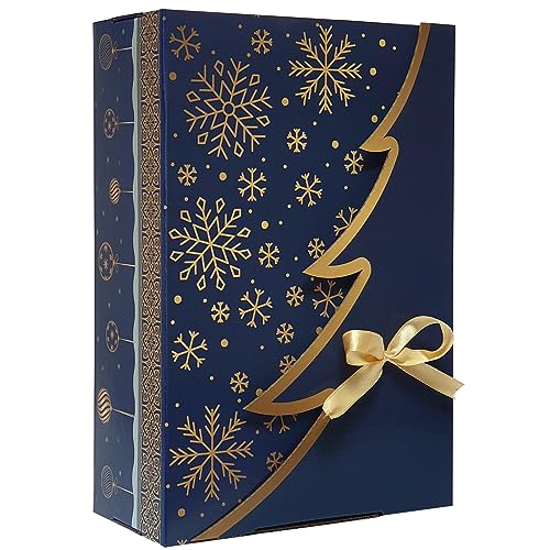 Premium Blau Bedruckte Weihnachtsbaum Geschenkbox – 24 Stk - 30x20x10 cm | Eingetragenes EU-Design | Anpassbares Band | Nachhaltige Verpackungslösung von Feniks