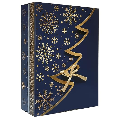 Premium Blau Bedruckte Weihnachtsbaum Geschenkbox – 24 Stk – 35x25x10 cm | Eingetragenes EU-Design | Anpassbares Band | Nachhaltige Verpackungslösung von Feniks