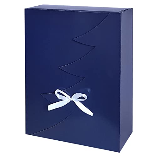 Premium Blau Bedruckte Weihnachtsbaum Geschenkbox – 24 Stk – 35x25x15 cm | Eingetragenes EU-Design | Satinband | Nachhaltige Verpackungslösung von Feniks