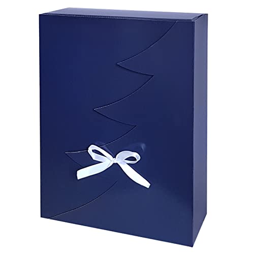 Premium Blaue Weihnachtsbaum Geschenkbox – 24 Stk - 35x25x10 cm | Eingetragenes EU-Design | Satinband | Nachhaltige Verpackungslösung2 von Feniks