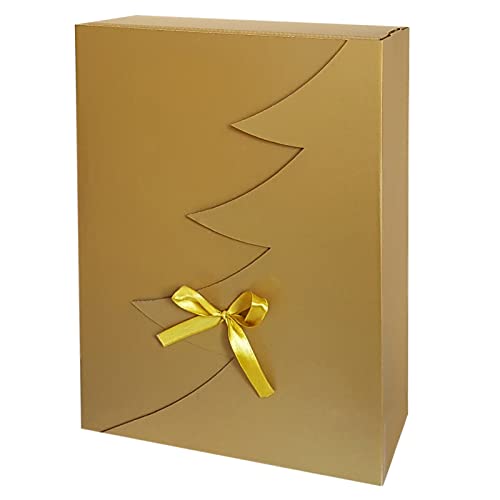 Premium Goldene Weihnachtsbaum Geschenkbox – 12 Stk - 30x20x10 cm | Eingetragenes EU-Design | Satinband | Nachhaltige Verpackungslösung von Feniks