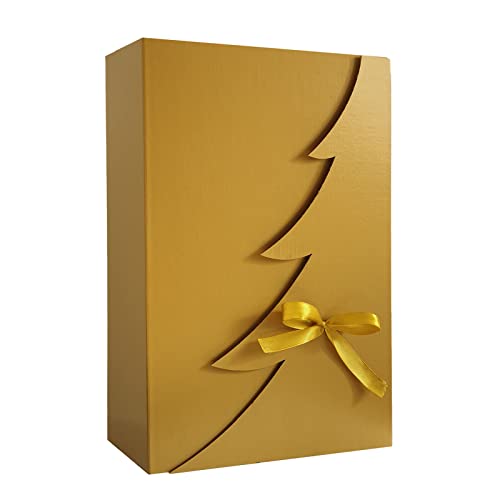 Premium Goldene Weihnachtsbaum Geschenkbox – 12 Stk - 30x20x10 cm | Eingetragenes EU-Design | Satinband | Nachhaltige Verpackungslösung von Feniks