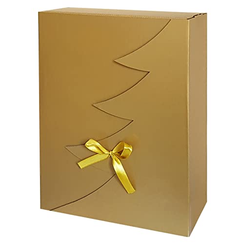 Premium Goldene Weihnachtsbaum Geschenkbox – 12 Stk – 35x25x15 cm | Eingetragenes EU-Design | Satinband | Nachhaltige Verpackungslösung von Feniks