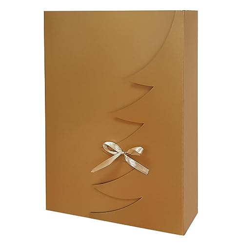 Premium Goldene Weihnachtsbaum Geschenkbox – 12 Stk – 45x30x9 cm | Eingetragenes EU-Design | Satinband | Nachhaltige Verpackungslösung von Feniks