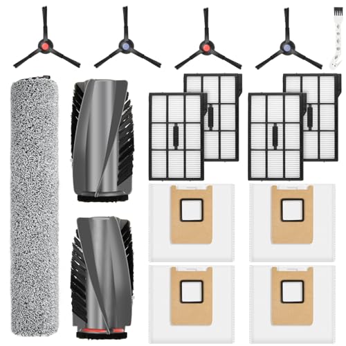 16 Stück Zubehörset für eufy E25 / E28 Omni Saugroboter mit 1 Paar Hauptbürsten, 4 Staubbeutel, 1 Wischrolle, 4 HEPA Filter, 2 Paar Seitenbürsten, 1 Reinigungsbürste von Fenkabs